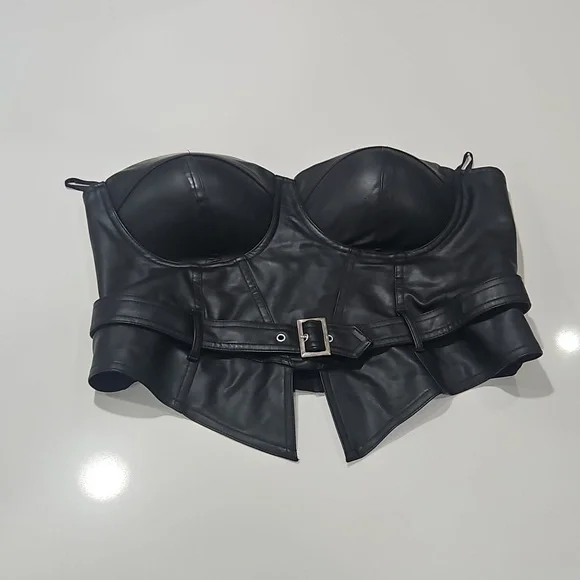 Black Faux Leather Bustier Top  Sz Xl Corset. - Picture 7 of 7